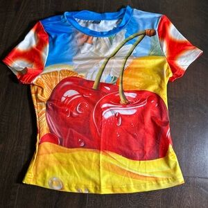 Colorful Fruit Graphic Tee with Cherries